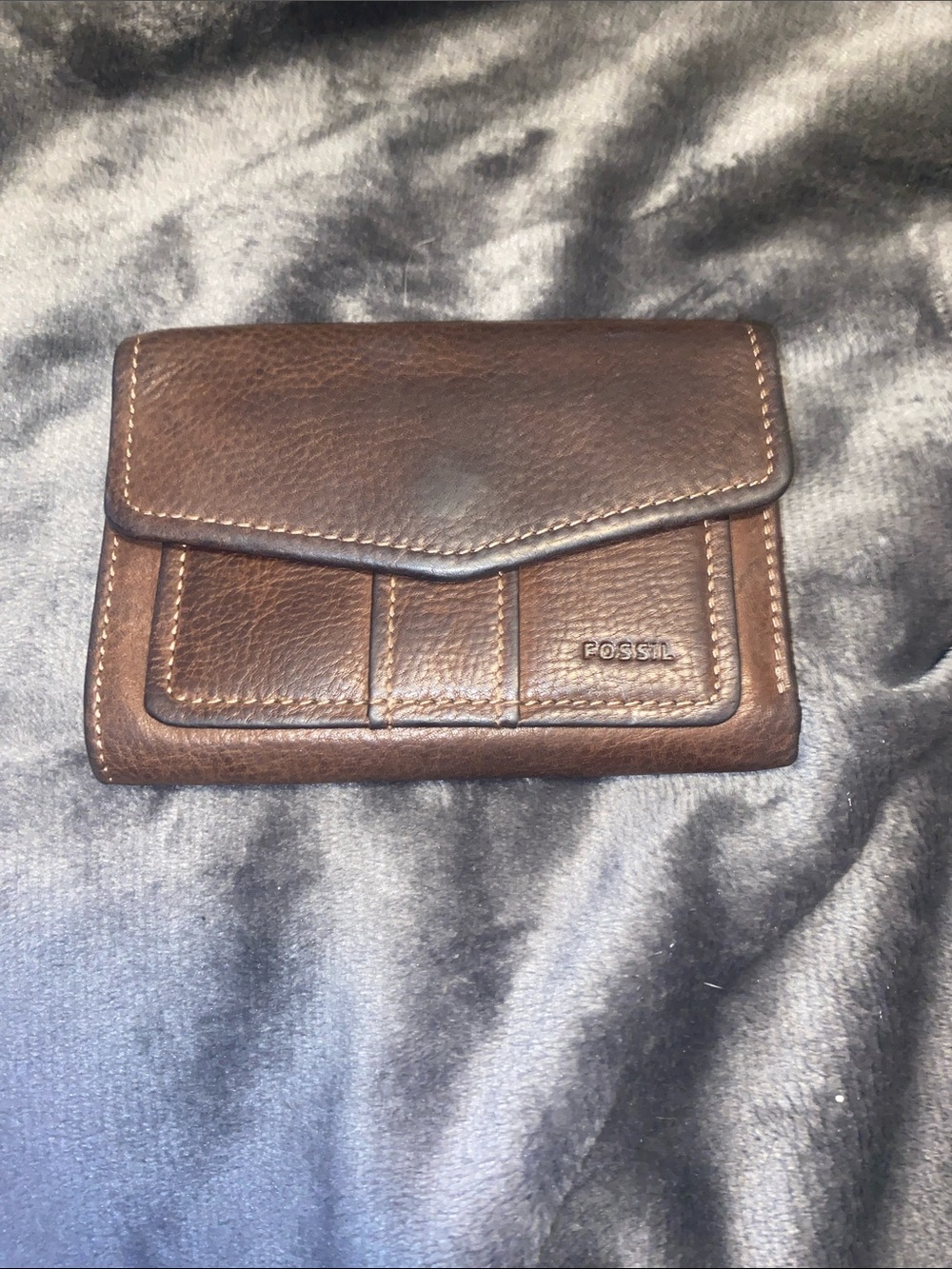Fossil Brown Leather Trifold Wallet with Front Card Slots